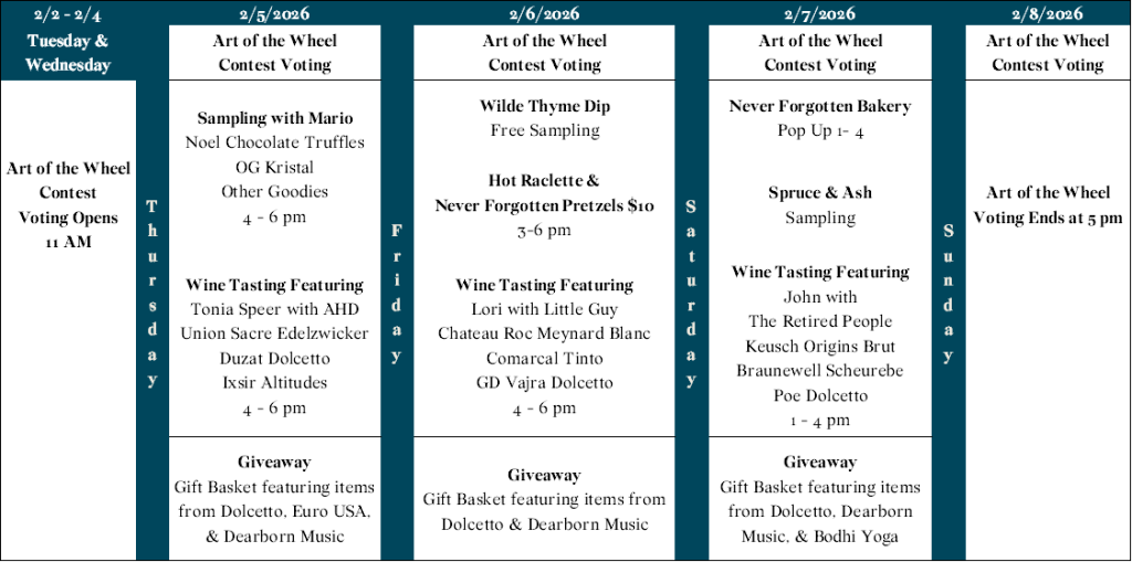 Schedule of Events for 2/3-2/8